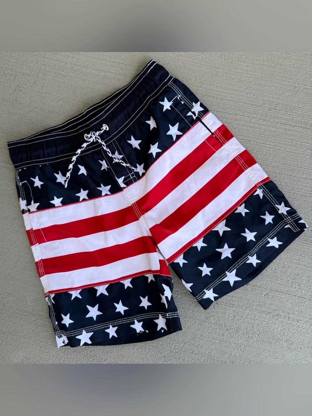 Gymboree Boys American Flag Swim Trunks w/Pockets - Red, White & Blue Size 5-6